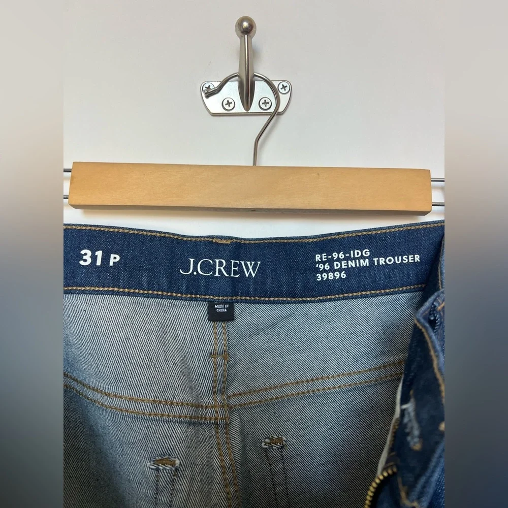 J.Crew ‘96 Embellished Denim Trouser Wide Leg Jeans 31P‎ High Rise Dark Wash